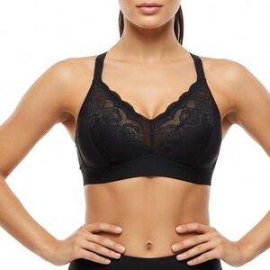 Strm Line Intimates T-Shirt Bra Womens 36B Black Lace Detail Adjustable Strap‎